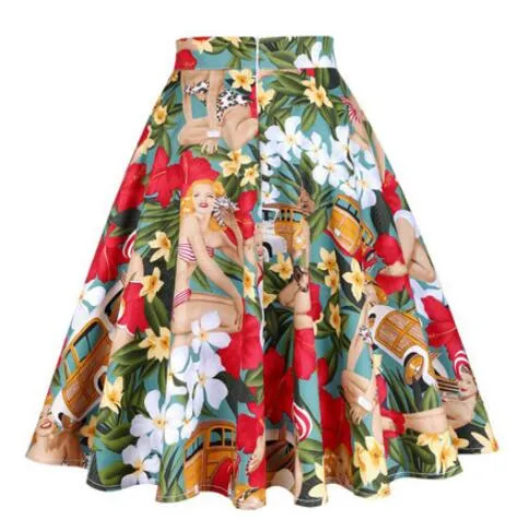 2021 Women Retro Vintage High Waist Skirts 50s Big Swing Keen Length Elegant Skater School Lady Girl's A-Line Skirt Faldas Mujer