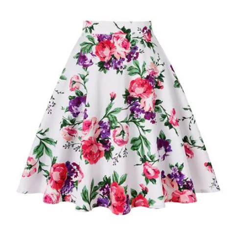 2021 Women Retro Vintage High Waist Skirts 50s Big Swing Keen Length Elegant Skater School Lady Girl's A-Line Skirt Faldas Mujer