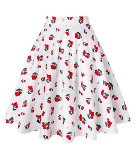 2021 Women Retro Vintage High Waist Skirts 50s Big Swing Keen Length Elegant Skater School Lady Girl's A-Line Skirt Faldas Mujer