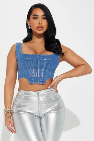 After Party Metallic Denim Corset Top - Blue