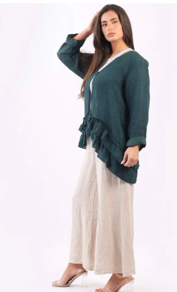 Anne   Kate Italian Plain Linen Ruffle Jacket