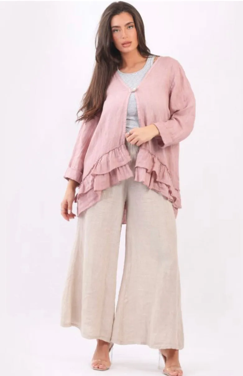 Anne   Kate Italian Plain Linen Ruffle Jacket