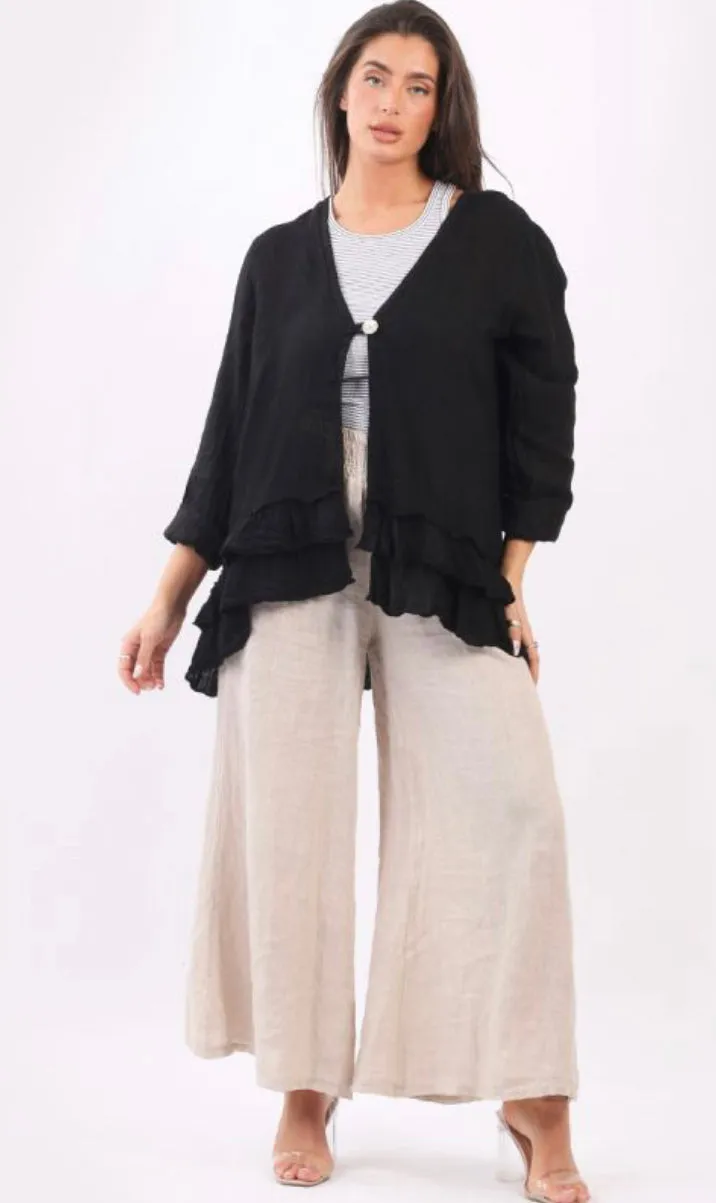 Anne   Kate Italian Plain Linen Ruffle Jacket