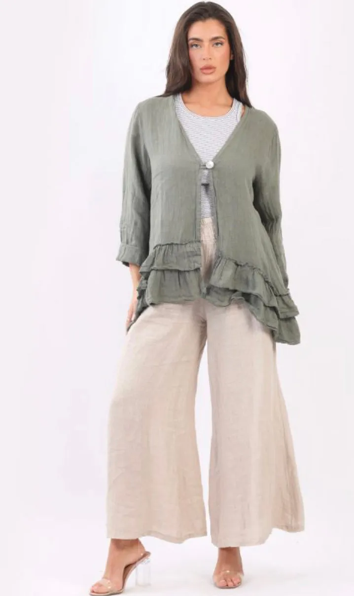 Anne   Kate Italian Plain Linen Ruffle Jacket