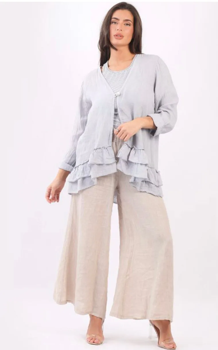 Anne   Kate Italian Plain Linen Ruffle Jacket