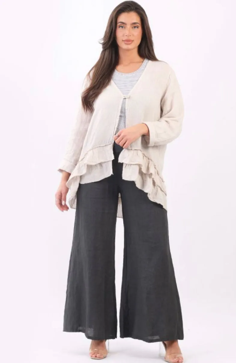 Anne   Kate Italian Plain Linen Ruffle Jacket