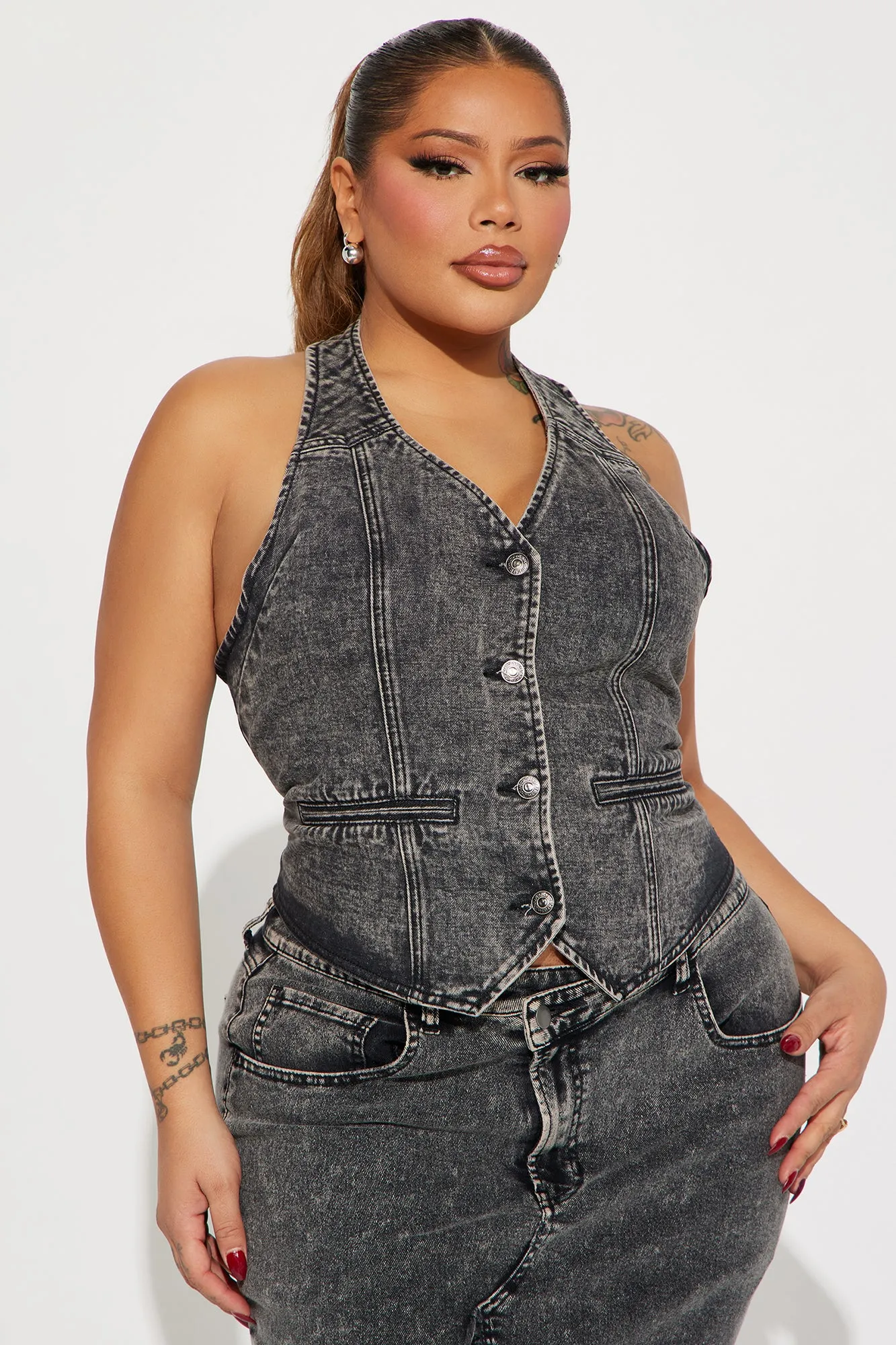 Around Here Denim Vest Top - Black Wash