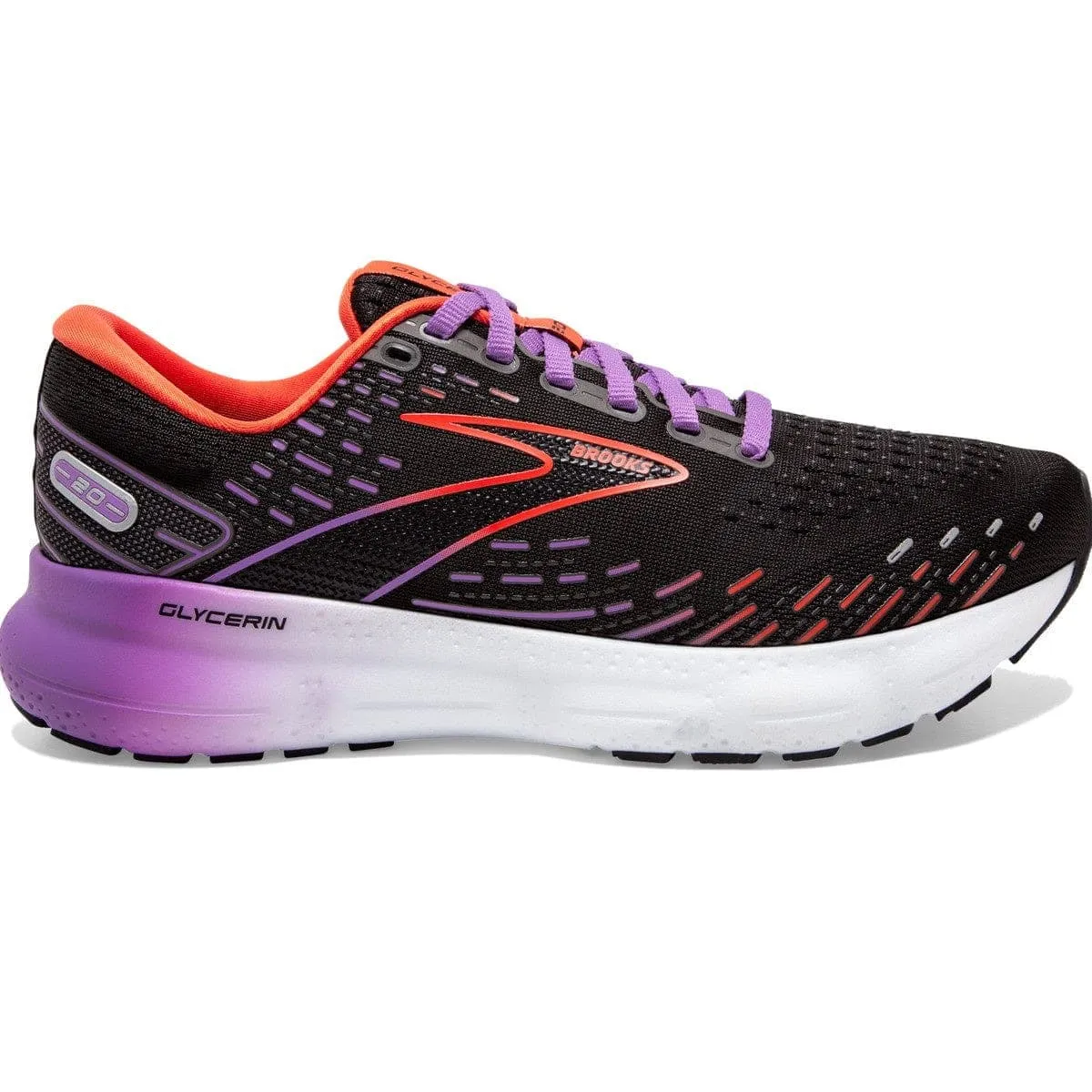 Brooks Womens Glycerin 20 Running Shoes - Black/Bellflower/Fiesta Colorway