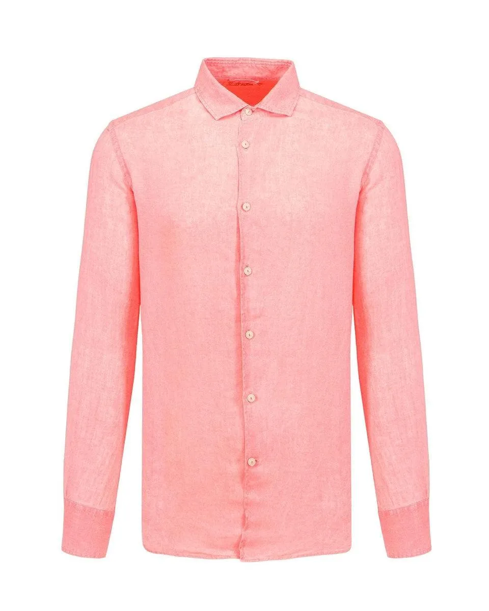 Camicia uomo in lino arancione fluo