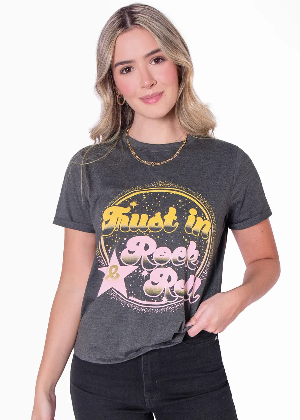 Camiseta con estampado "Trust in rock & roll" - NINOSKA