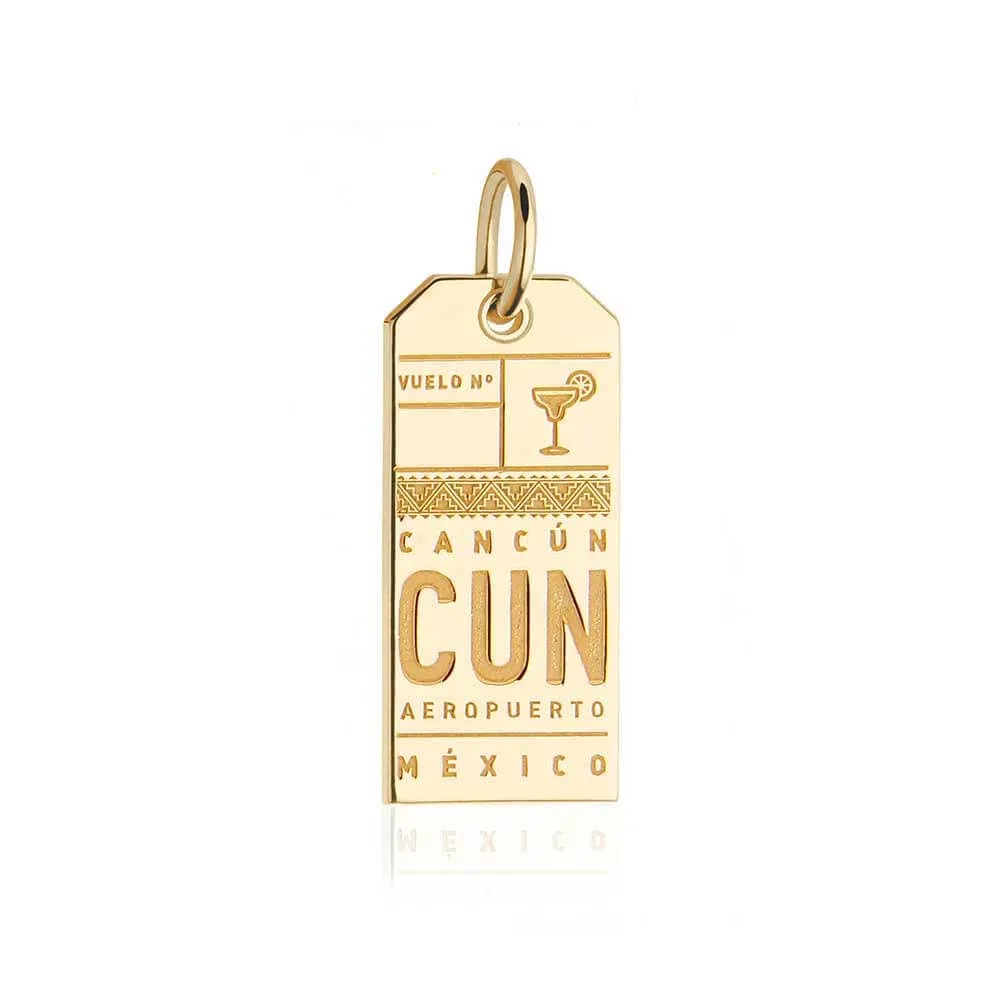 Cancun Mexico CUN Luggage Tag Charm Gold