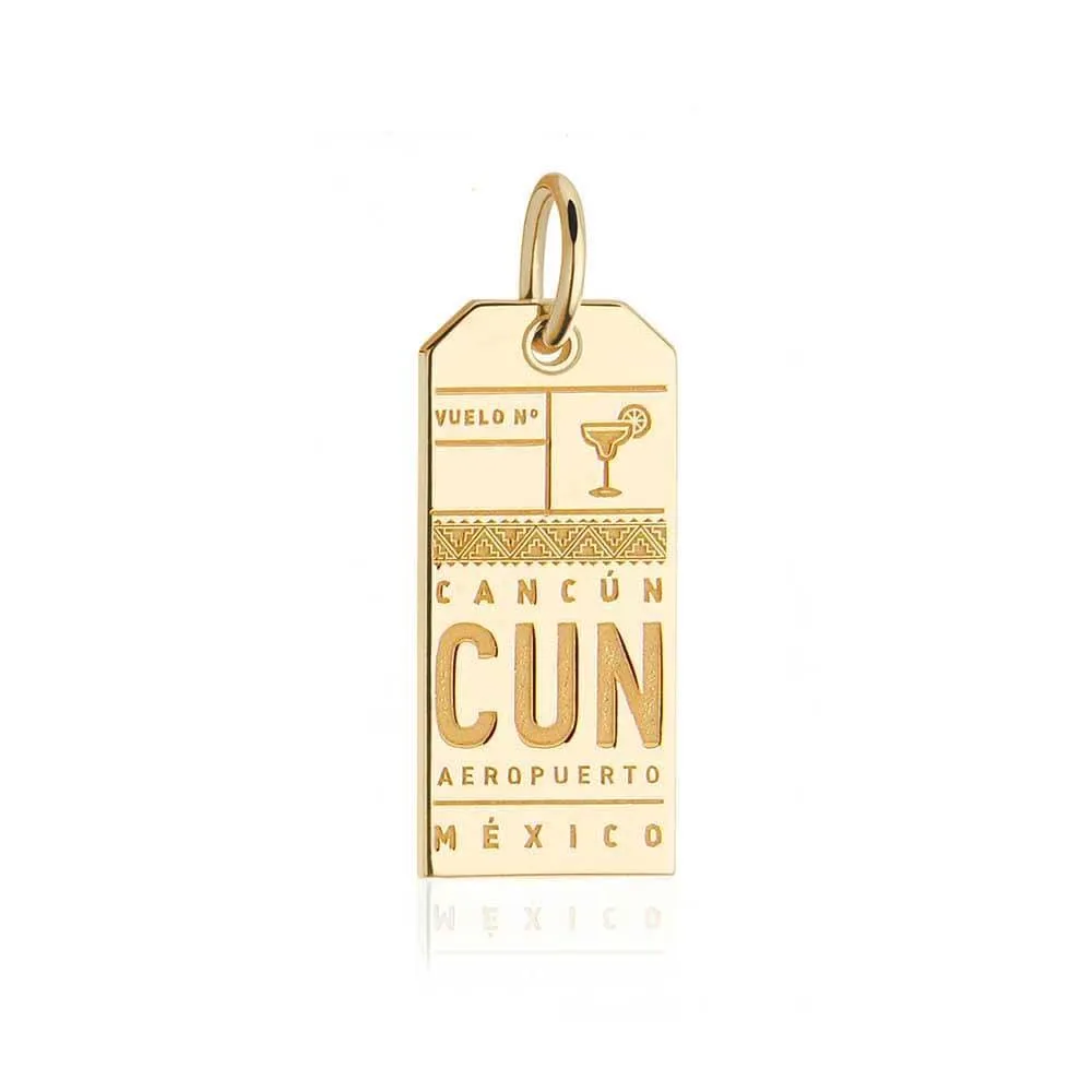 Cancun Mexico CUN Luggage Tag Charm Solid Gold