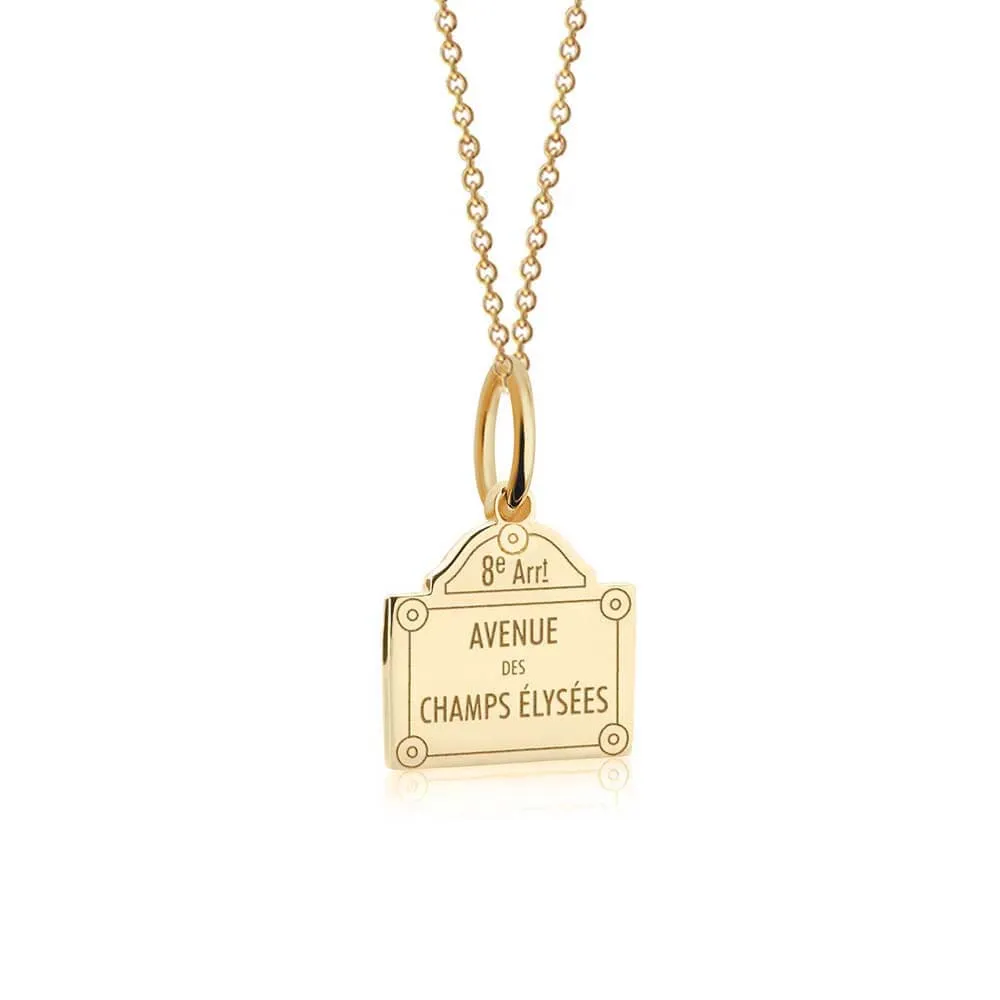 Champs-Elysees Paris Sign Charm, France, Solid Gold Mini