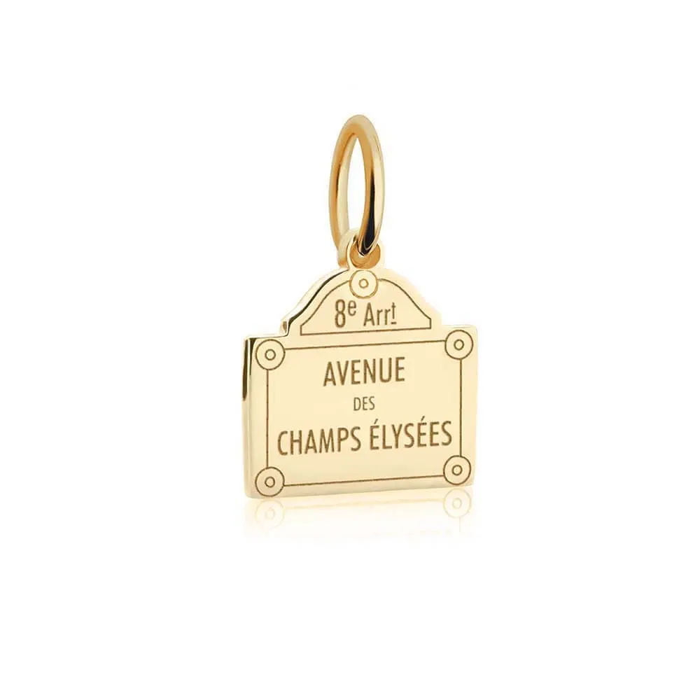 Champs-Elysees Paris Sign Charm, France, Solid Gold Mini