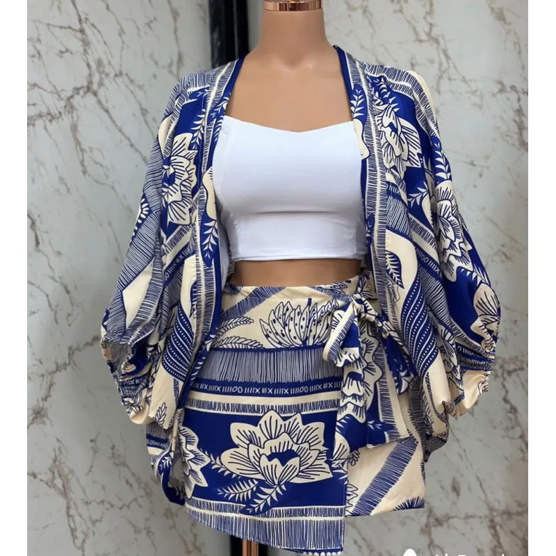 Conjunto kimono e short saia feminino estampado