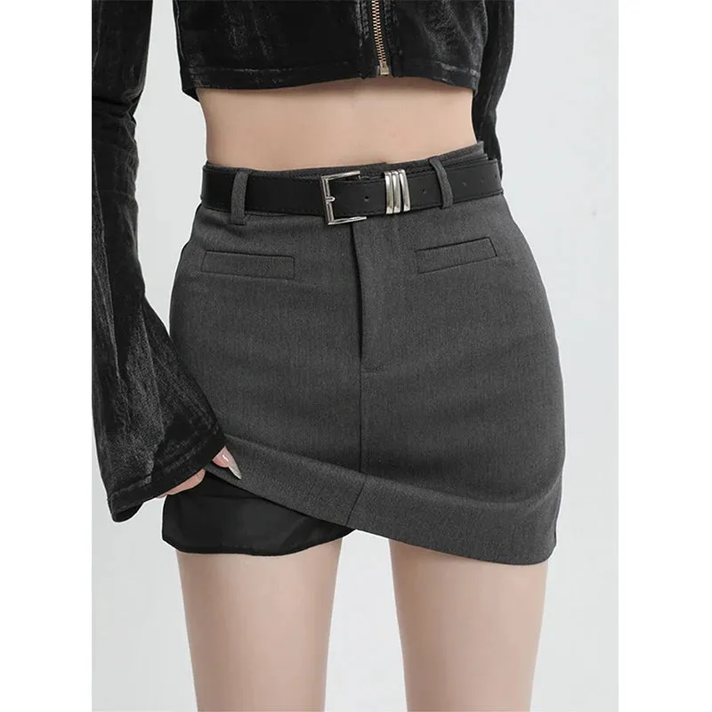 Elegant Suit Mini Skirts Women Korean Black Wrap Skirt Summer Streetwear Fashion High Waist Slim All Match A Line Faldas