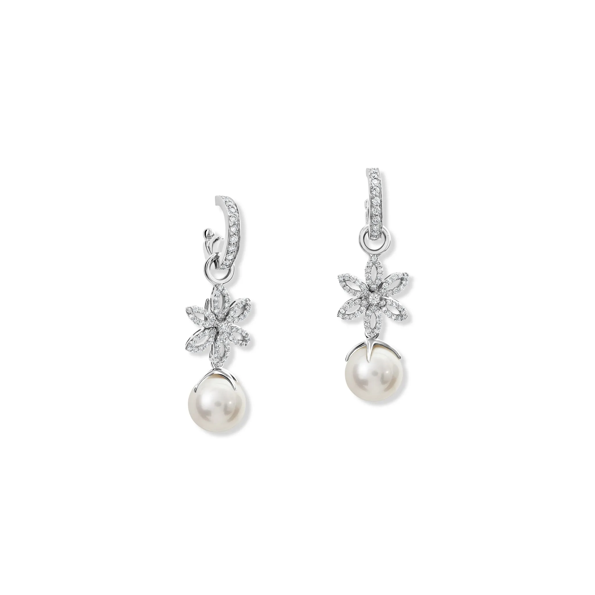 Fleur de Lys Earring Drops 18ct White Gold - Diamond