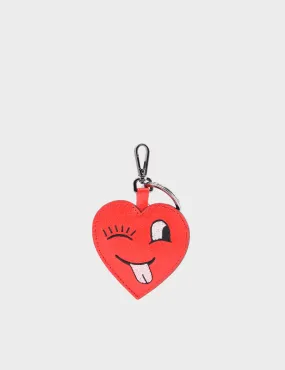 Hearty Smile Charm - Fiesta Red Leather Keychain