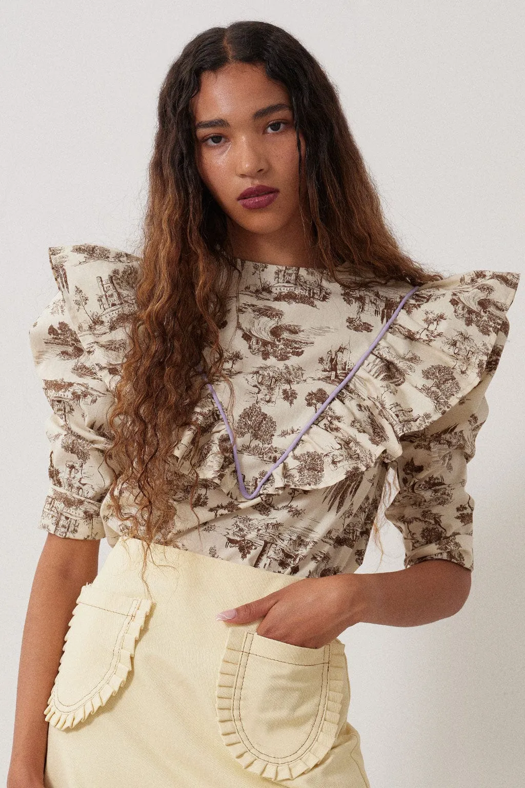 Joni Top Brown Toile De Jouy