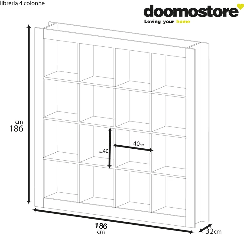 Libreria 4 colonne OSLO Virginia per arredare ufficio camera soggiorno cucina L.186xH186xP.32 cm