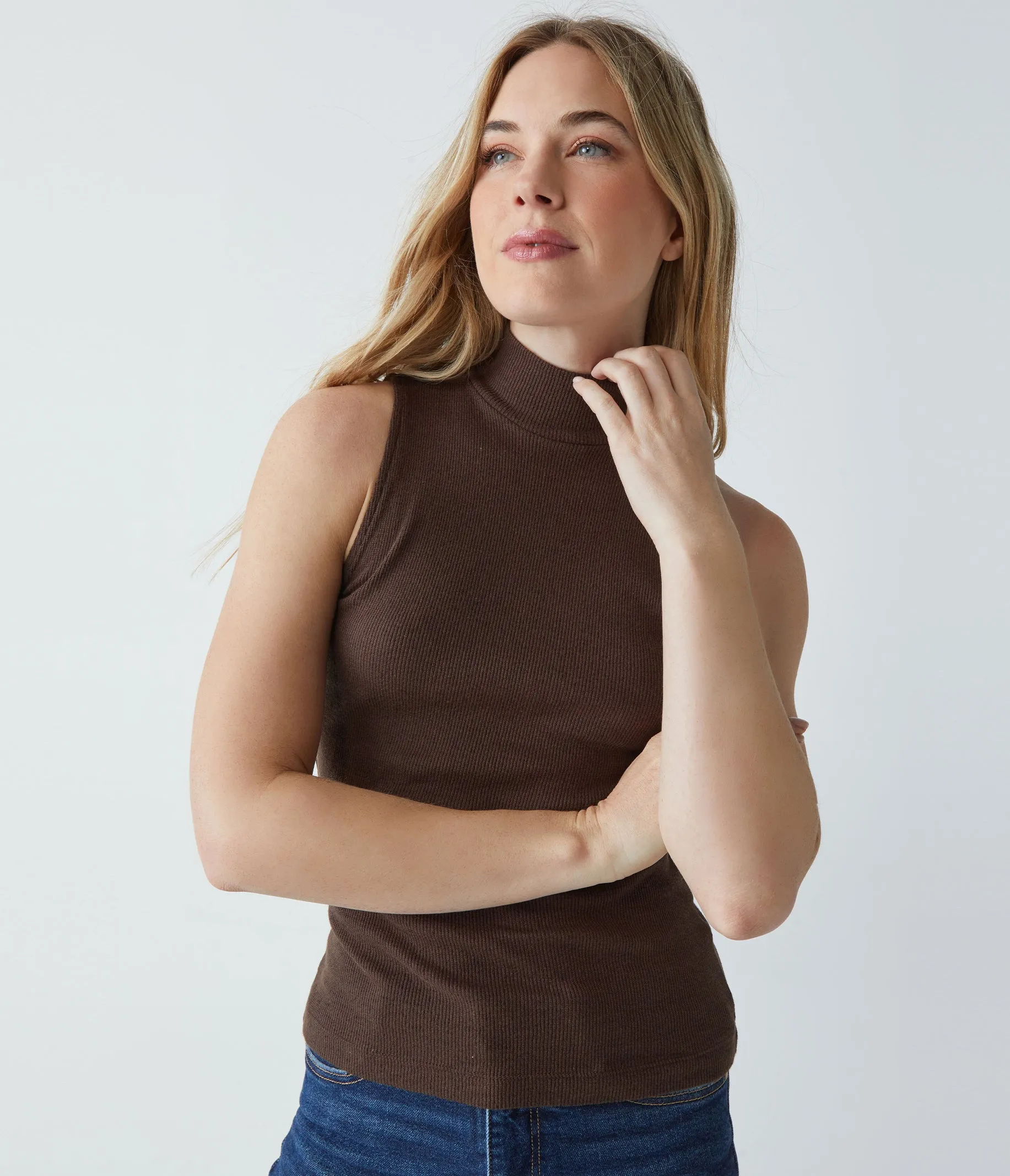 Lino Shine Mock Neck Tank