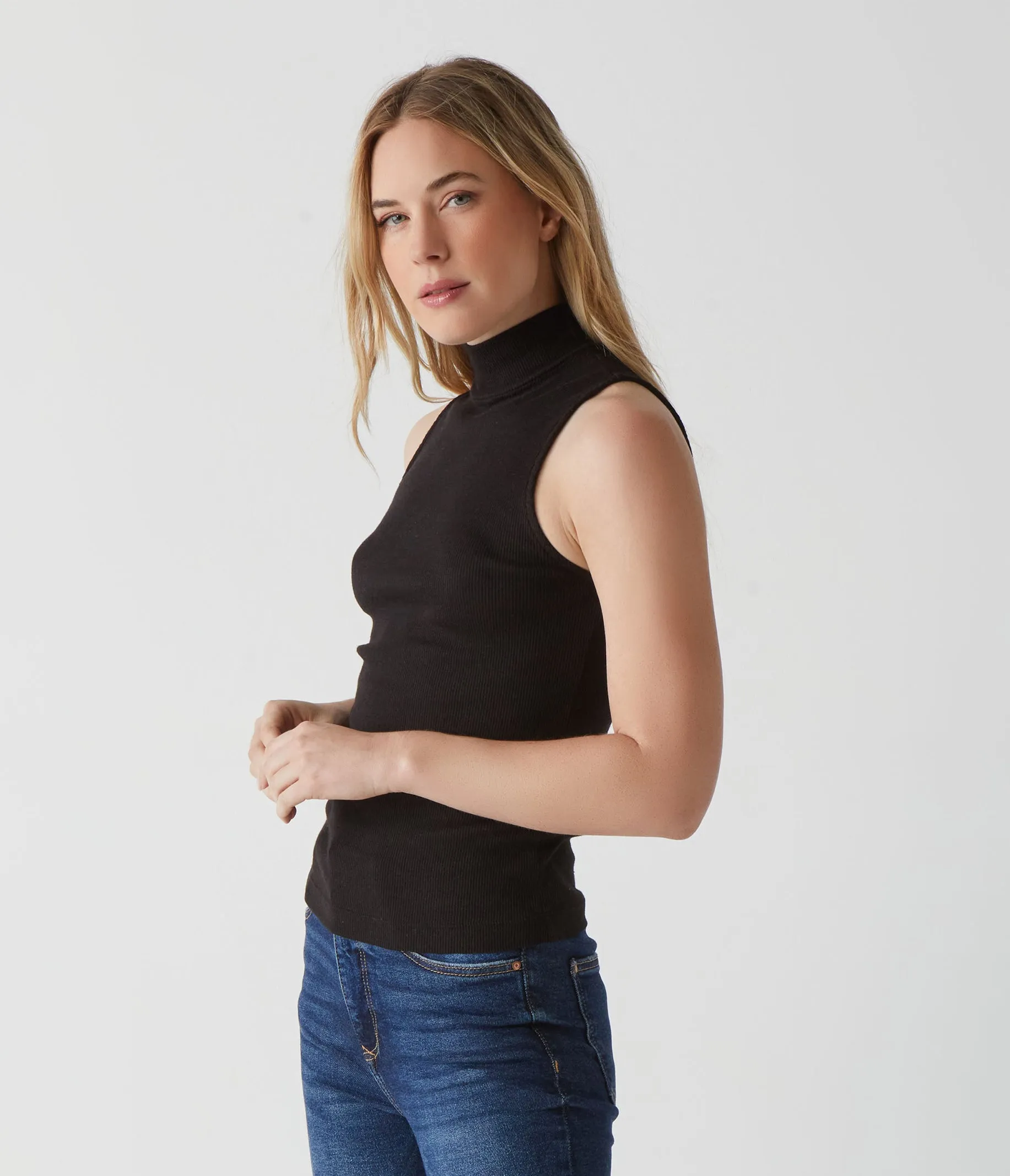 Lino Shine Mock Neck Tank