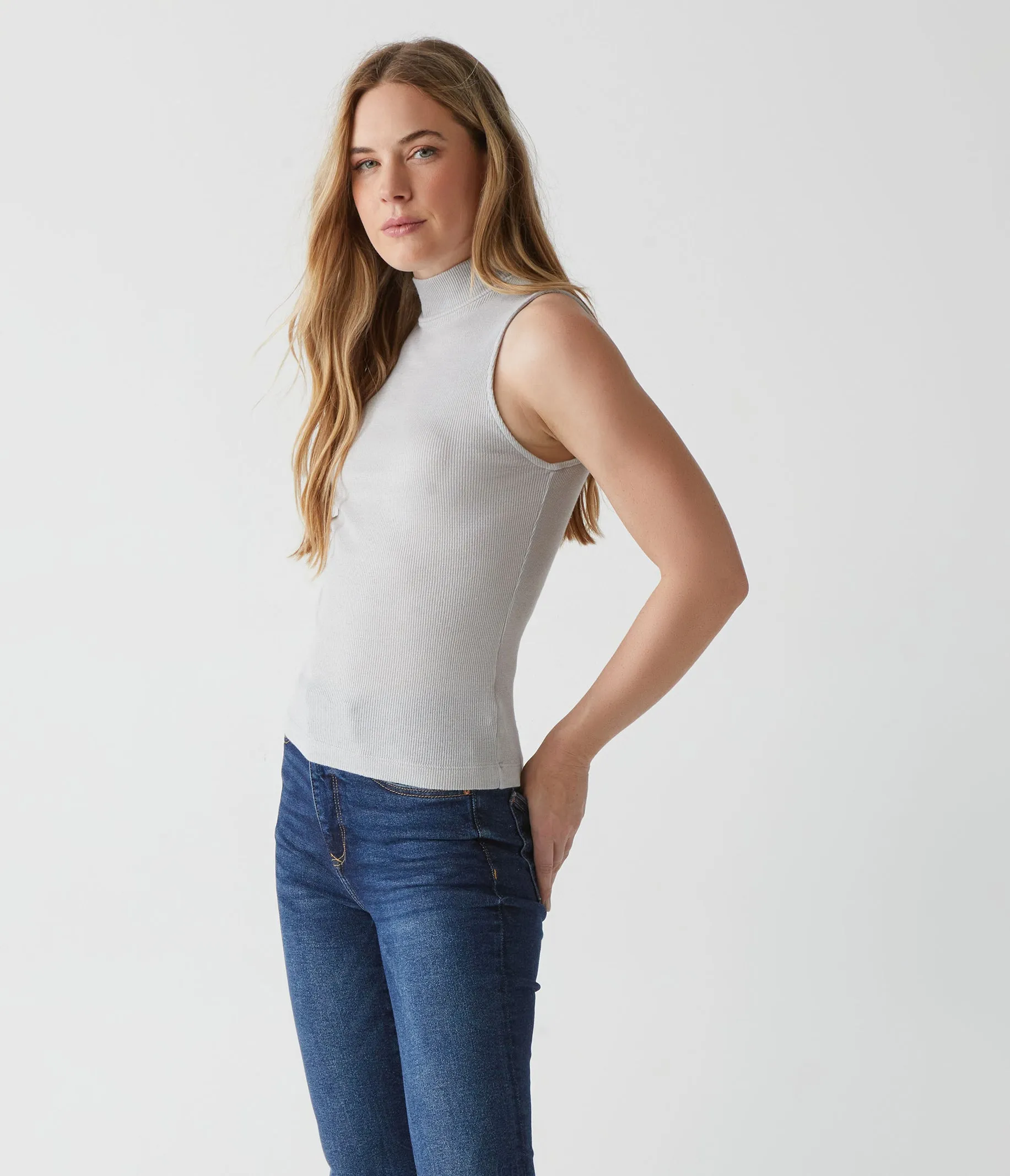 Lino Shine Mock Neck Tank