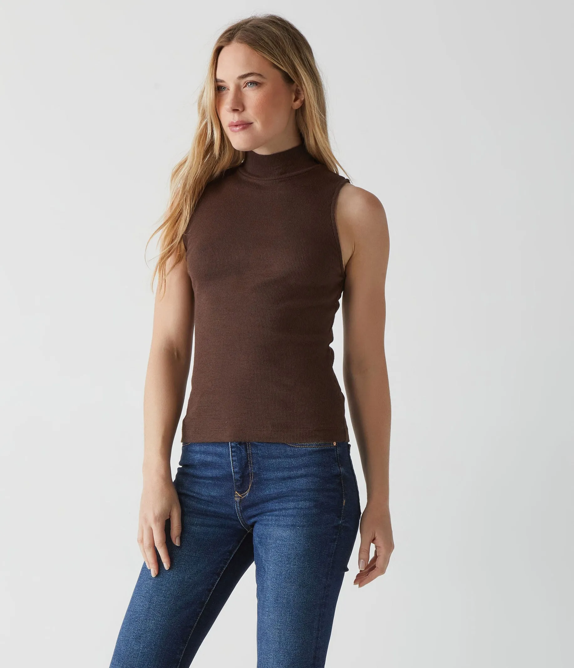 Lino Shine Mock Neck Tank