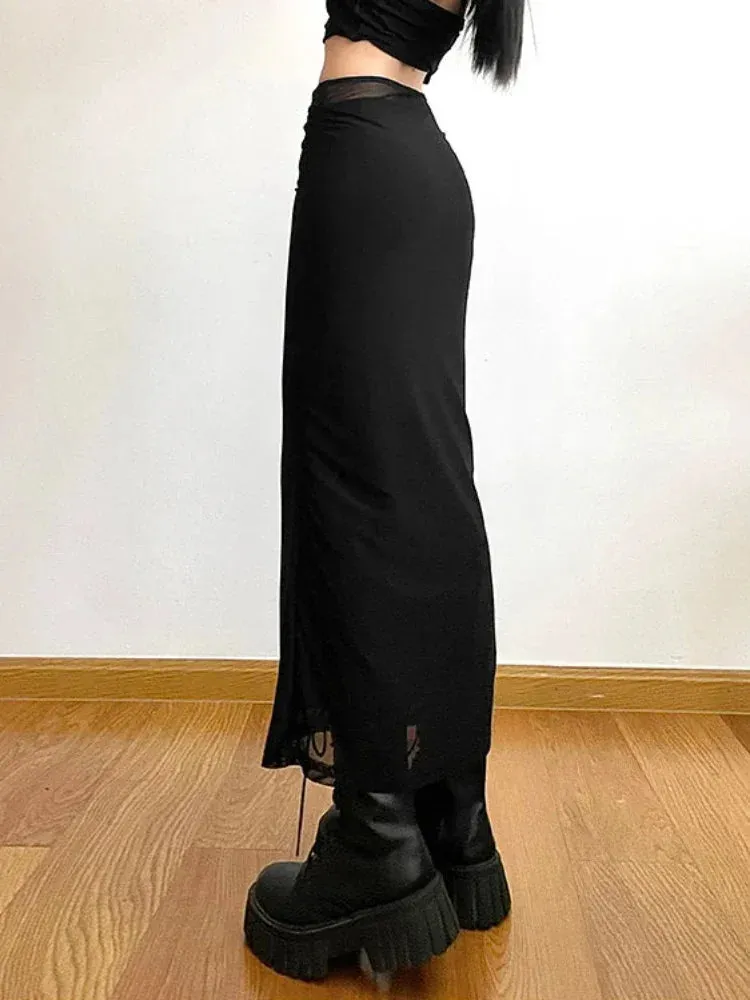 Long Skirts Women Y2k Slim All-match High Street American Retro Hotsweet Gothic Faldas Mujer Summer Chic Solid Clothing Party