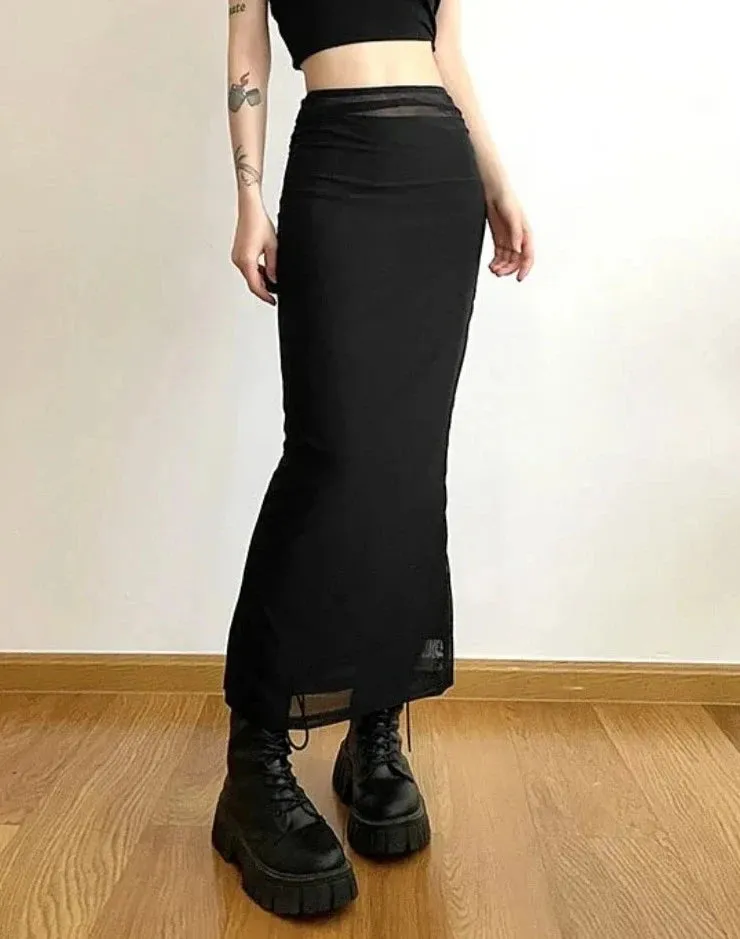 Long Skirts Women Y2k Slim All-match High Street American Retro Hotsweet Gothic Faldas Mujer Summer Chic Solid Clothing Party