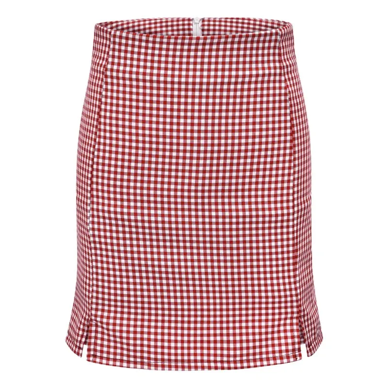 TAVIMART  -  American Retro High-waisted Red Plaid Women Hip Skirt Safety Pants Anti-lighting Skirt Sexy Skirt for Sex  Mujer Faldas