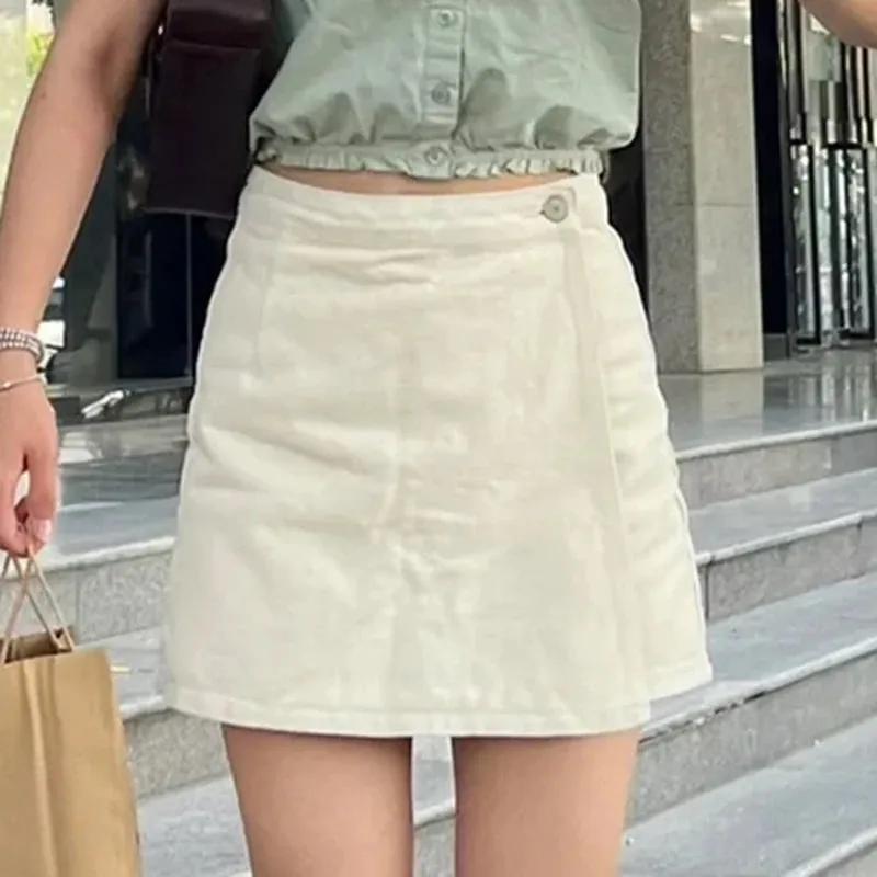 TAVIMART  -  Elegant Solid Mini Denim Skirts Women Slim Fashion New Summer Streetwear Casual Student Skirt Skort Harajuku Y2k Faldas Vintage