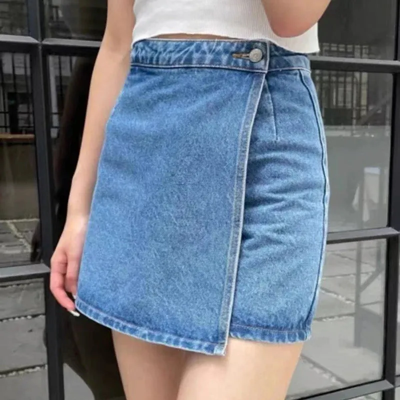 TAVIMART  -  Elegant Solid Mini Denim Skirts Women Slim Fashion New Summer Streetwear Casual Student Skirt Skort Harajuku Y2k Faldas Vintage