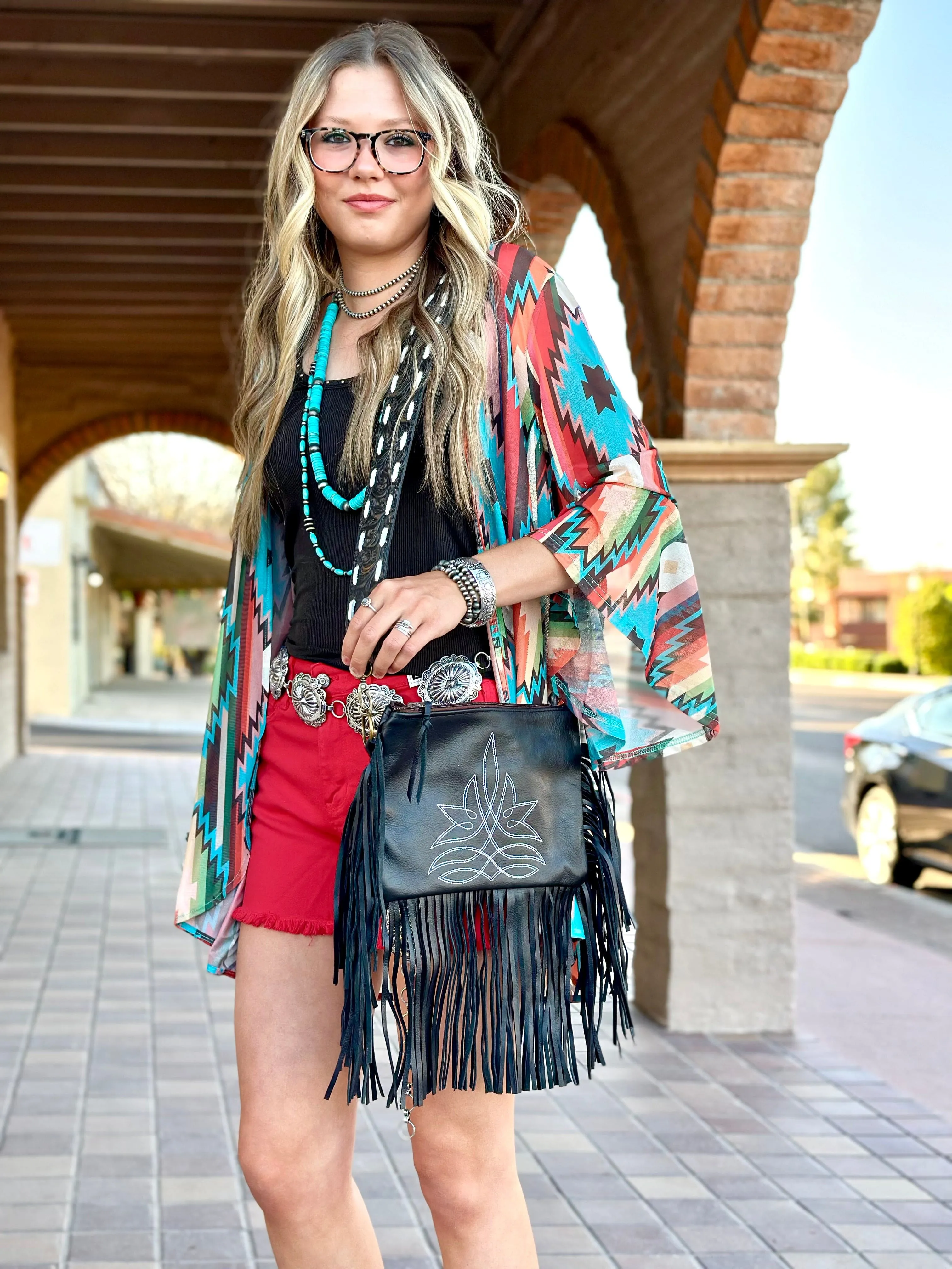 The Aztec Fiesta Mesh Print Kimono