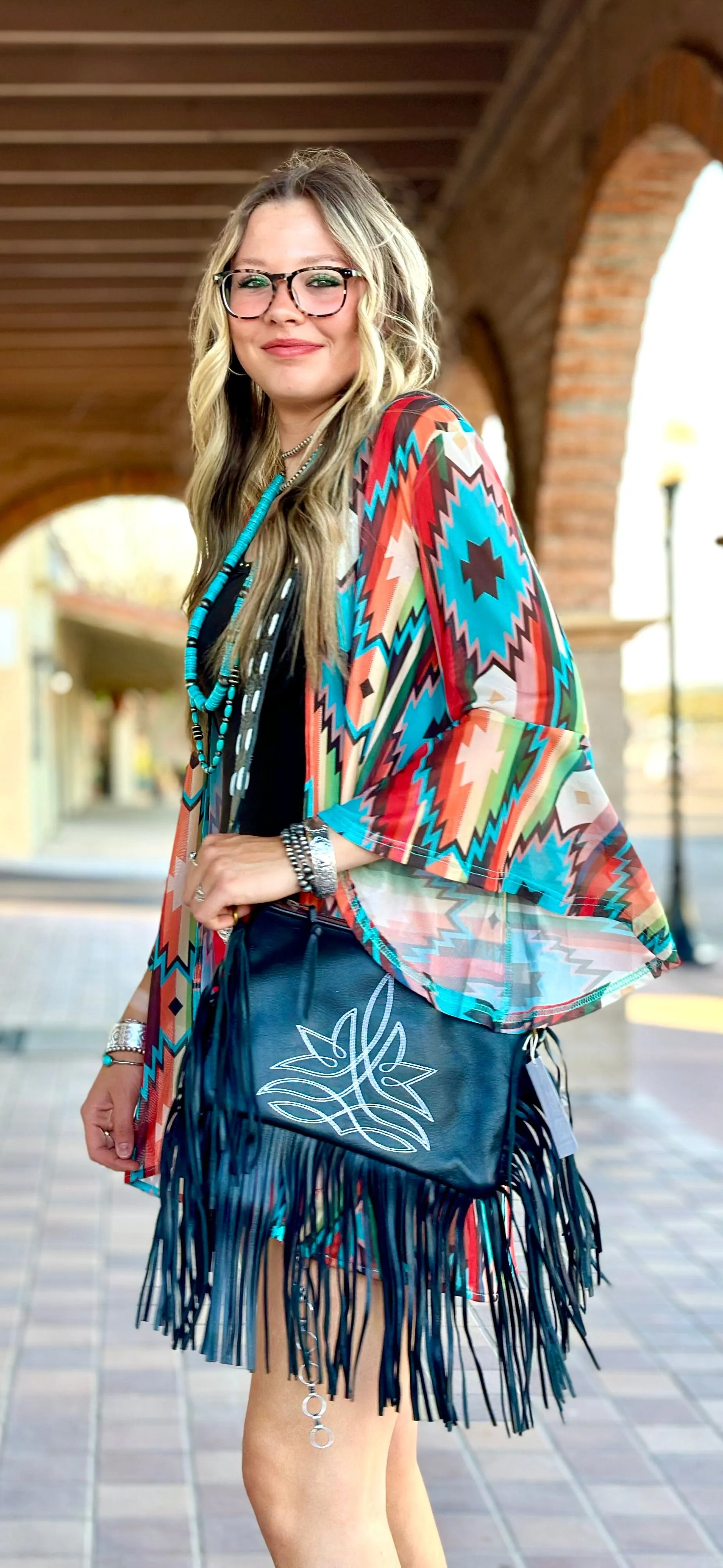 The Aztec Fiesta Mesh Print Kimono