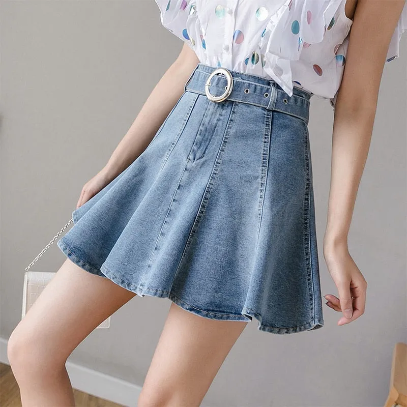 Women Summer Denim Shorts Mini Skirts With Belt Korean Preppy Style Short Jeans Skater Faldas Largas Mujer Modis Jupe