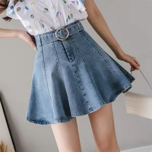 Women Summer Denim Shorts Mini Skirts With Belt Korean Preppy Style Short Jeans Skater Faldas Largas Mujer Modis Jupe